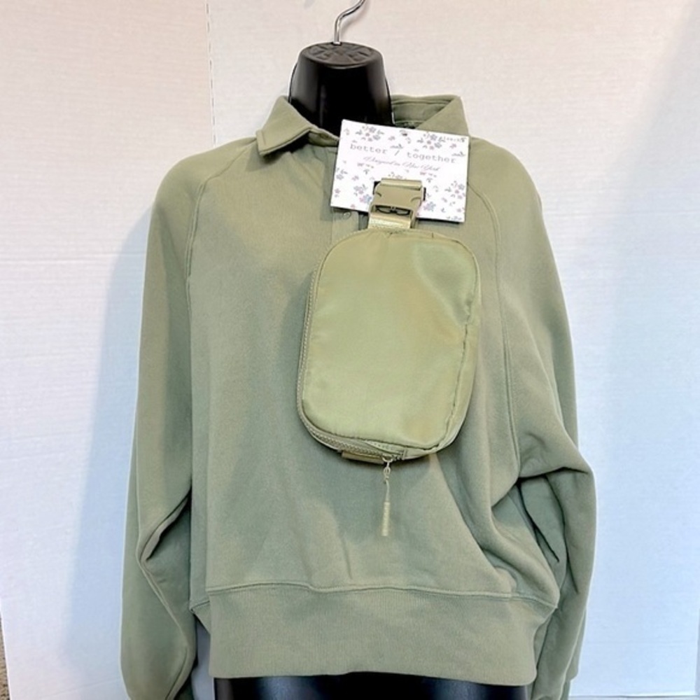 Better Together oversized button up sweatshirt and crossbody bag green medium